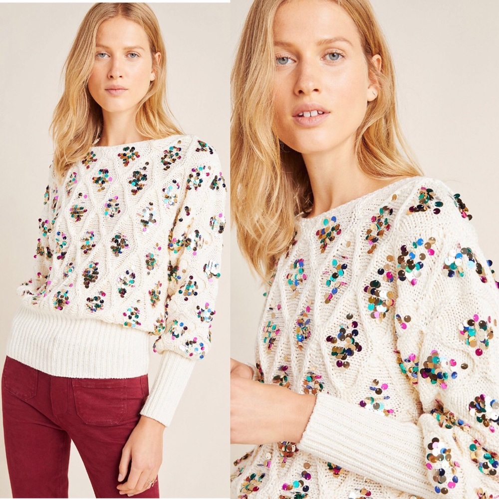 Anthropologie White Sequin Sweater - Picture 8 of 16